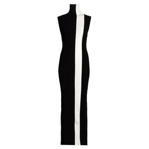 Nonchalant Label Estella Rib-Knit Striped Sleeveless Black Rayon Column